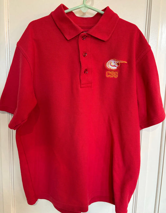 Red Polo with Unicorn logo (short sleeve) for athletes to wear on game day